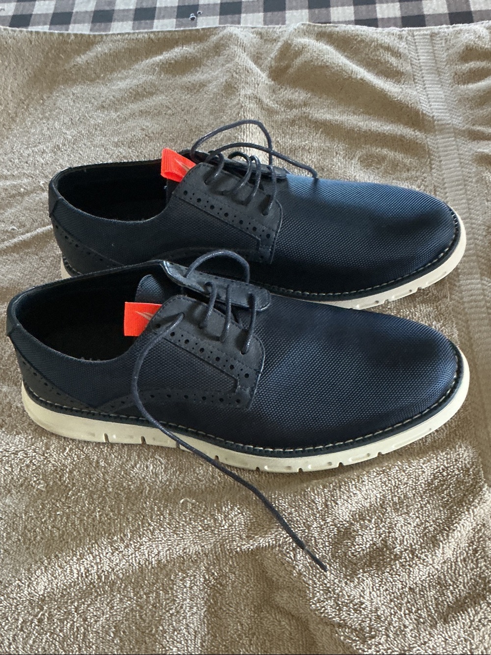 Nautica Navy Oxford Shoes with White Sole and Orange Pull Tab